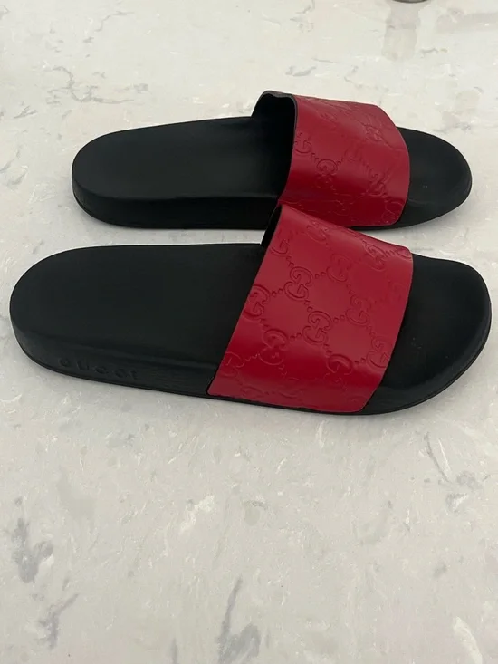 Gucci Black Footbed Red GG Slides - Picture 3 of 8